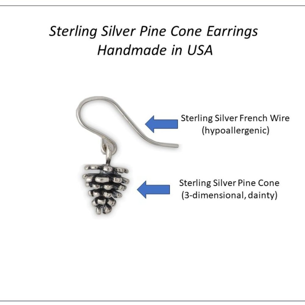 Pine Cone Earrings Sterling Silver for Women Girls Jewelry Gift Handmade USA - Picture 2 of 3
